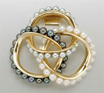 Lot 1386 - Gold and Multicolored Cultured Pearl Clip Brooch