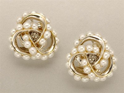 Lot 1388 - Pair of White Gold and Cultured Pearl Earclips