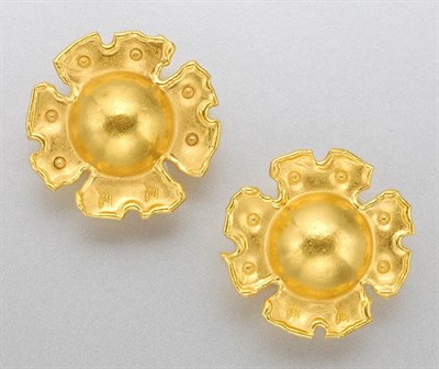 Lot 1395 - Pair of Gold Flower Earclips