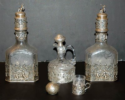Lot 1275 - Five Continental Silver Mounted Etched Glass...