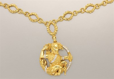Lot 1349 - Gold and Diamond Pendant Necklace