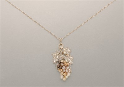 Lot 1341 - Multicolored Pearl and Diamond Pendant with Chain