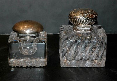 Lot 1265 - Four Silver Mounted Glass Ink Bottles