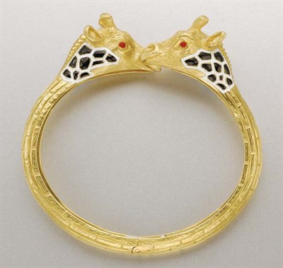 Lot 1351 - Gold and Enamel Giraffe Bangle