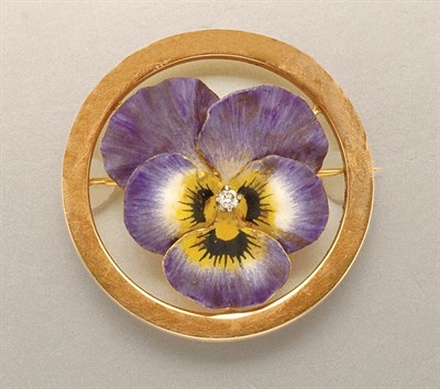 Lot 1344 - Gold, Enamel and Diamond Pansy Brooch