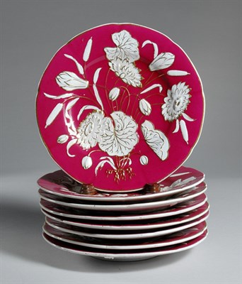 Lot 4435 - Eight Pottery Dessert Plates Floral decoration...