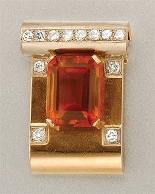 Lot 1340 - Gold, Citrine and Diamond Brooch