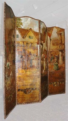 Lot 603 - Victorian Painted Leather Five-Panel Floor...