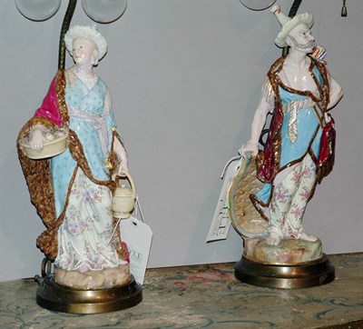 Lot 4407 - Pair of Meissen Porcelain Figural Two-Light Lamps
