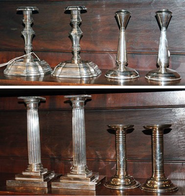 Lot 1279A - Four Pairs of Sterling Silver Candlesticks...