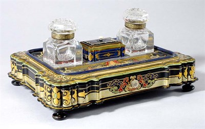 Lot 612 - Victorian Gilt Decorated Black and Blue Papier...