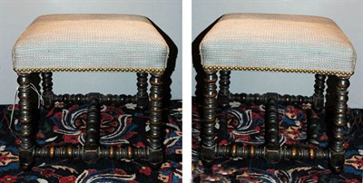 Lot 314 - Pair of Continental Baroque Style Oak Stools...