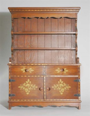 Lot 4340 - Stenciled Fruitwood Miniature Hutch Cabinet...