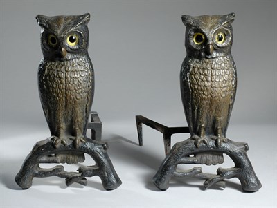 Lot 4476A - Pair of Glass Eyed Cast Metal Owl-Form...