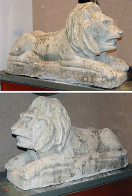 Lot 4459 - Pair of Garden Statues of Recumbent Lions...