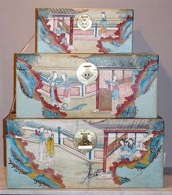 Lot 3627 - Set of Three Asian Style Polychrome Painted...