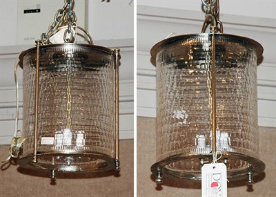 Lot 4317 - Pair of Silvered Metal Three-Light Hall Lights