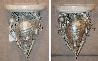 Lot 3521 - Pair of Marble and Silvered Metal Shell-Form...