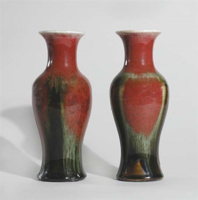 Lot 4180 - Pair of Asian Flambe Glazed Ceramic Vases...