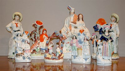 Lot 4374 - Group of Nine Staffordshire Pottery Figures...