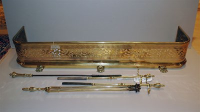 Lot 194 - Brass Fire Fender; Together with a Set of...