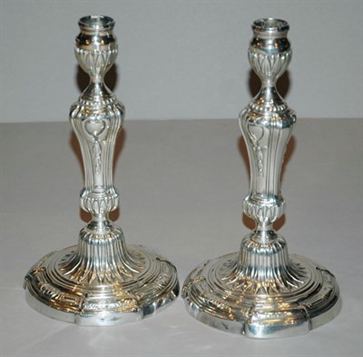 Lot 4287 - Pair of Louis XV Silvered Metal Candlesticks...