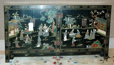 Lot 4100 - Asian Hardwood Mounted Lacquered Credenza...