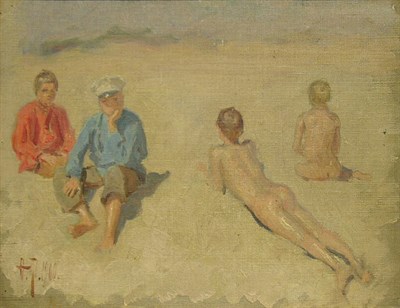 Lot 4088 - Russian School 1900 On the Beach Signed with...