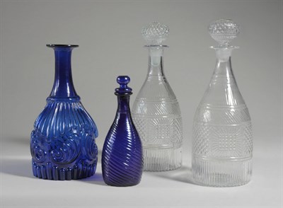 Lot 2216 - Blue Mold Blown Glass Decanter and Cruet...