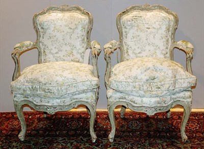 Lot 461 - Pair of Louis XV Painted Fauteuils Each...
