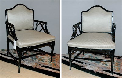 Lot 4399 - Two Regency Style Black Painted Armchairs
