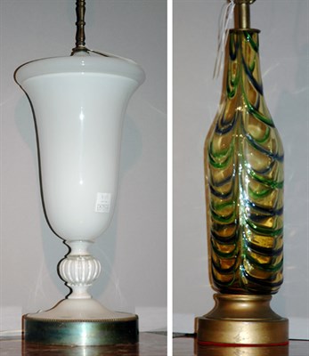 Lot 4111 - White Glass Urn-Form Lamp; Together with an...
