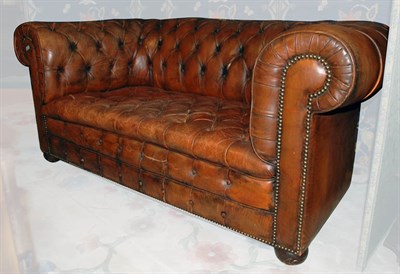 Lot 4169 - Leather Upholstered Chesterfield Sofa Length 6...
