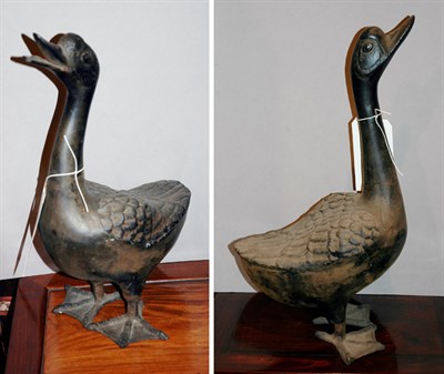 Lot 4194 - Pair of Patinated-Metal Ducks Height of taller...
