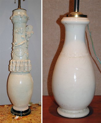 Lot 4199 - Two Chinese Pottery Urn-Form Lamps Height of...