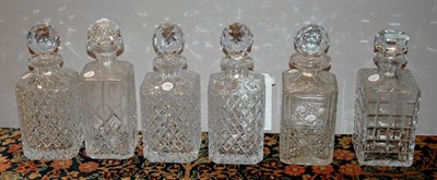 Lot 4220 - Six Cut Glass Spirit Decanters Height of...