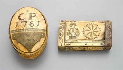 Lot 2231 - Engraved and Brass Mounted Horn Snuff Box...