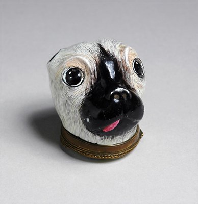 Lot 2222 - Staffordshire Enamel Pug-Form Box Late 18th...