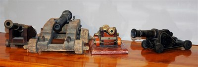 Lot 355 - Four Metal Cannons Including brass, iron and...