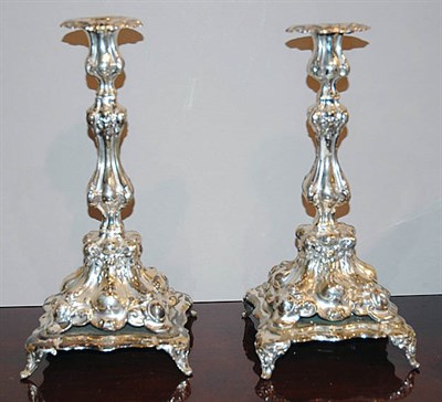 Lot 4277 - Pair of Rococo Style Silver Plated...