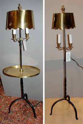 Lot 4442 - Two Wrought Iron Floor Lamps with Tole Shades...