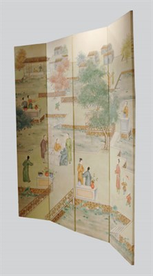 Lot 4333A - Asian Wallpaper Four-Panel Floor Screen Height...