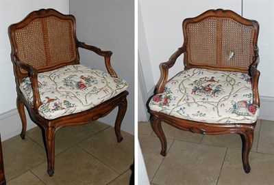 Lot 4362 - Pair of Louis XV Style Walnut and Caned Armchairs