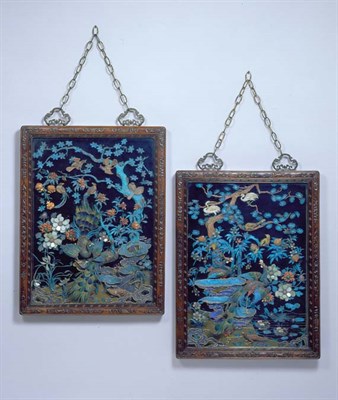 Lot 1285 - Pair of Chinese Kingfisher Feather and...