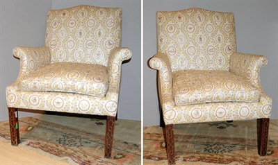 Lot 4458 - Pair of George III Style Mahogany Upholstered...
