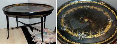Lot 4433 - Victorian Papier Mache Tray Table on Later...