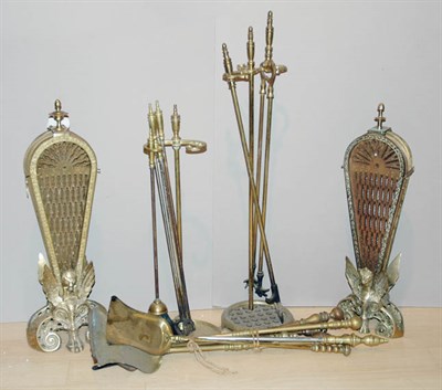 Lot 4440 - Two Brass Fan-Form Fire Screens; Together with...