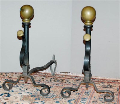 Lot 4334 - Pair of Georgian Style Brass and Iron Andirons...