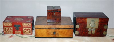 Lot 4342 - Two Mahogany and Two Asian Lacquered Boxes...