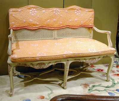 Lot 4353 - Louis XV Style Painted and Caned Settee Length...